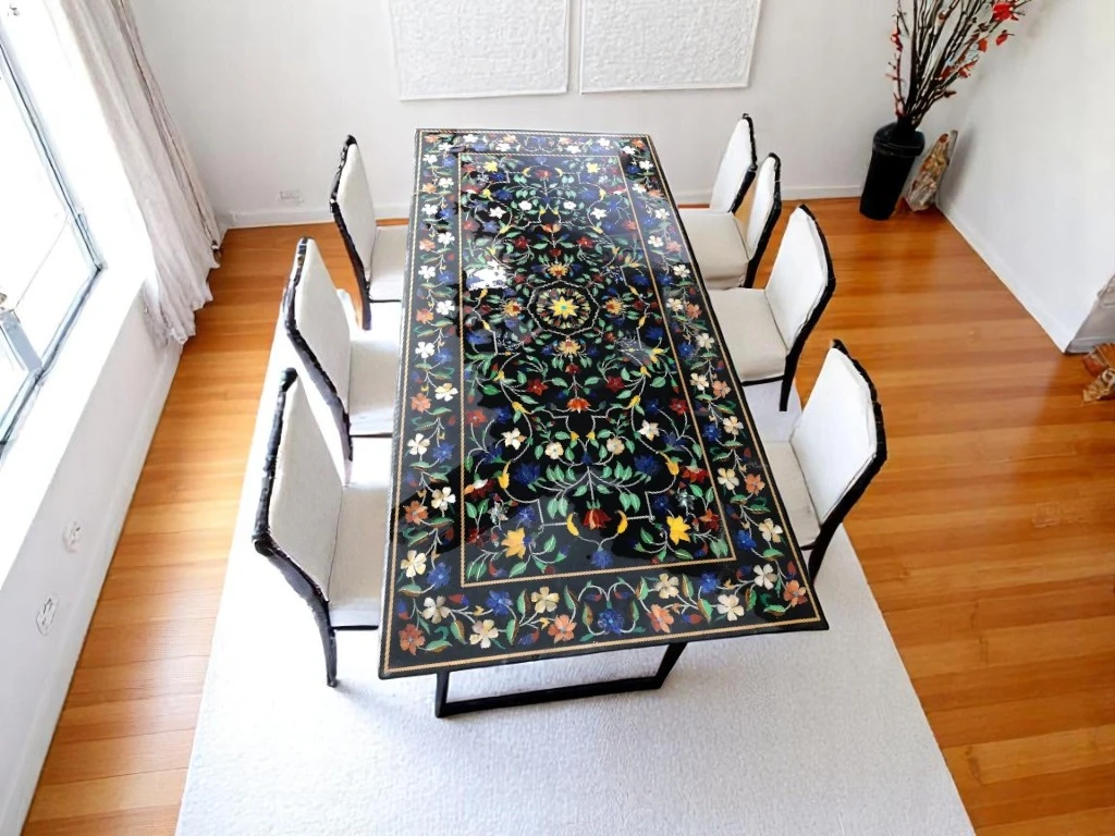 Black Marble Long Dining Table for Restaurant Decor - Shop Now 